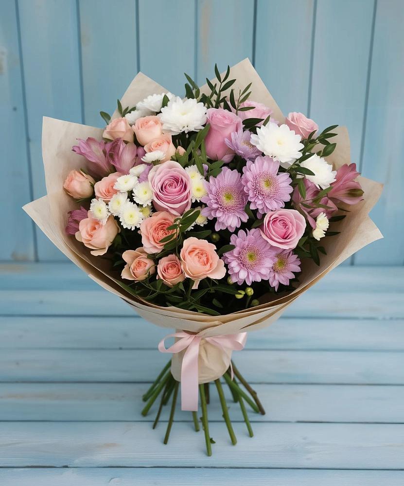 Букет цветов из: Хризантемы, Розы и Альстромерии в Сокольниково