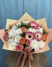 Букет цветов из:  Розы, Герберы и Хризантемы #REPLACE_PRED# Сокольниково