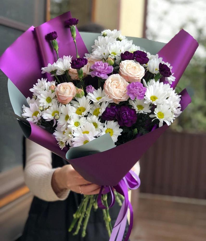 Букет цветов из: Хризантемы, Гвоздики и Розы в Сокольниково