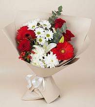Букет цветов из:  Розы, Хризантемы, Герберы и Лилии в Сокольниково