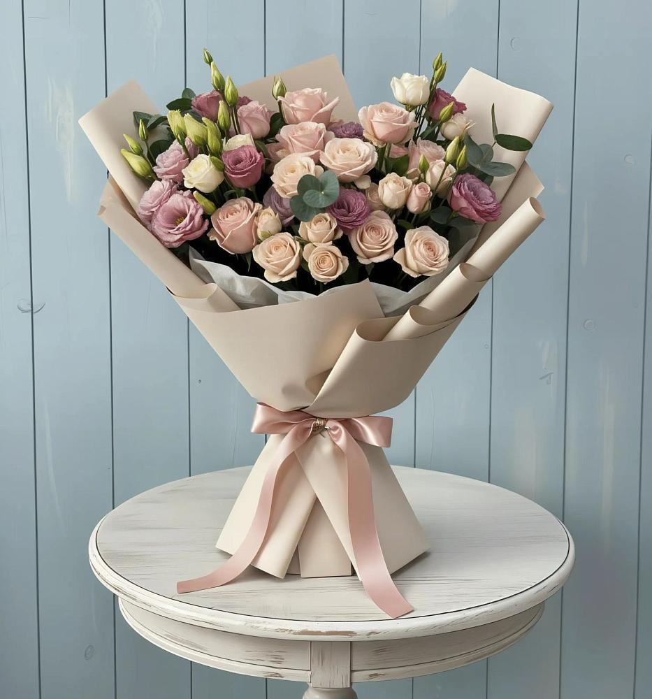 Букет цветов из: Розы и Лизиантусы в Сокольниково