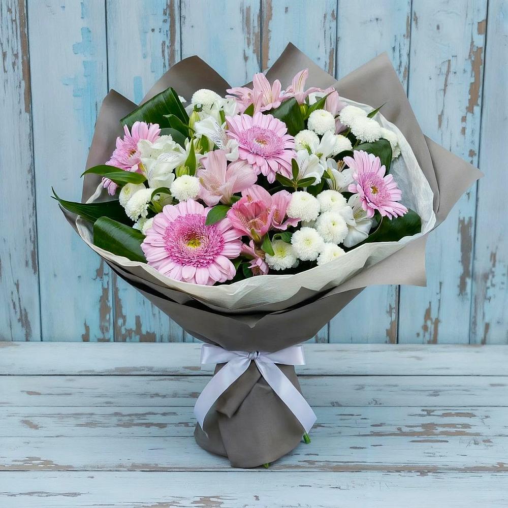 Букет цветов из: Герберы, Альстромерии и Хризантемы в Сокольниково