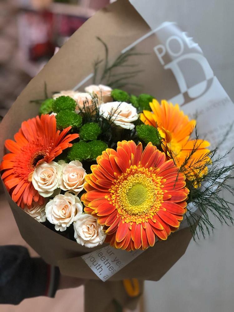 Букет цветов из: Герберы, Хризантемы и Розы в Сокольниково